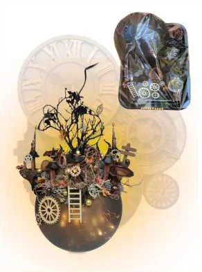 Steampunk kasteelbol hangend met licht 1